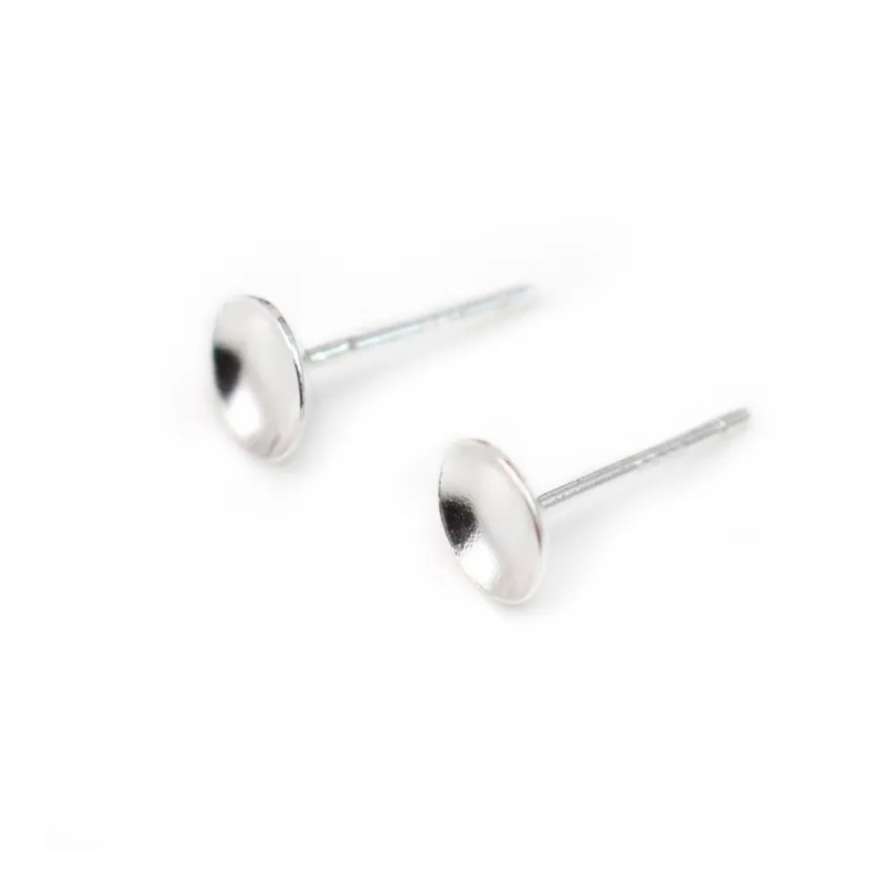 Clous D'oreilles avec coupelle lisse , Argent 925 ,6mm x  2pcs 