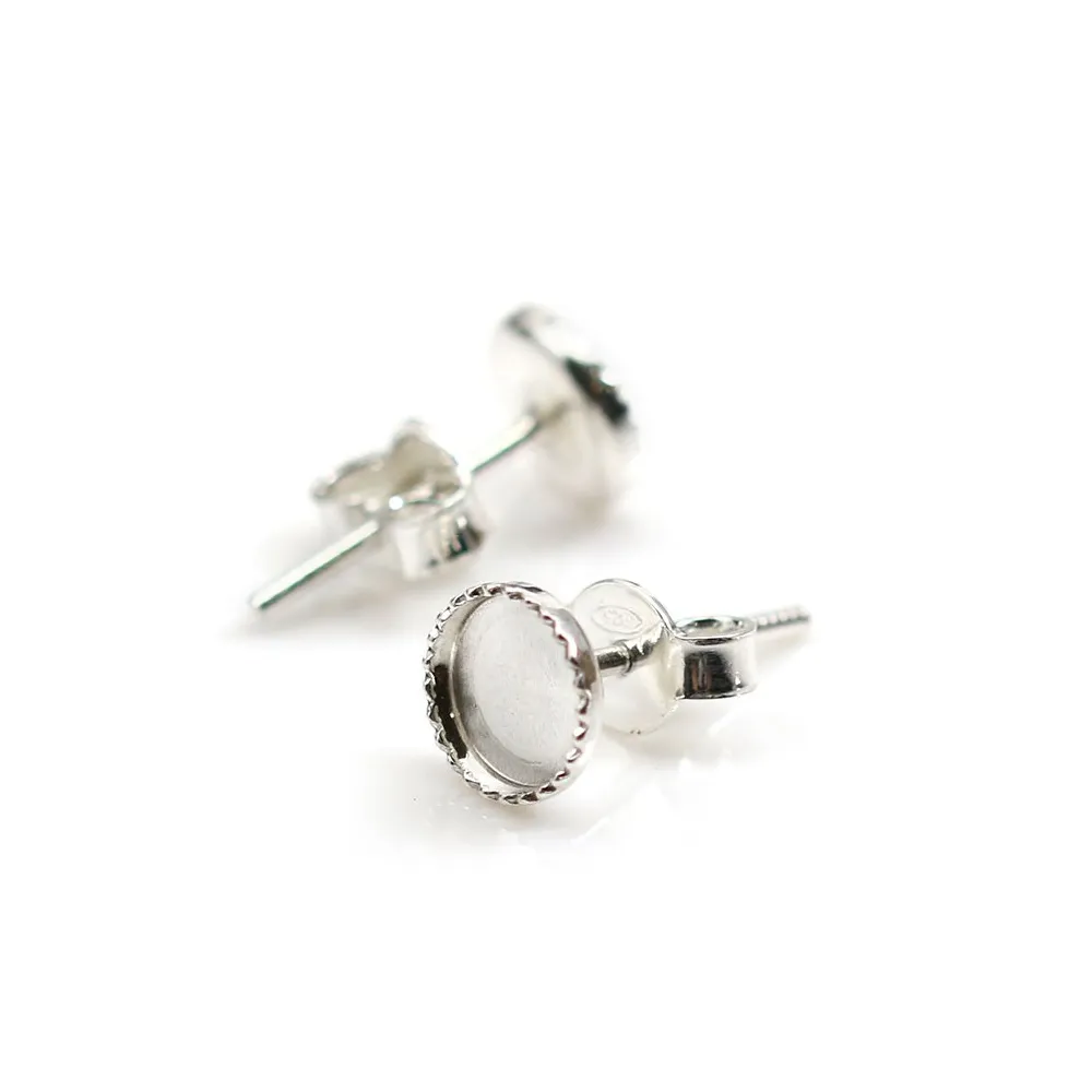 Clous d'oreilles plateau rond pour cabochon 6mm en argent 925  x 2pcs