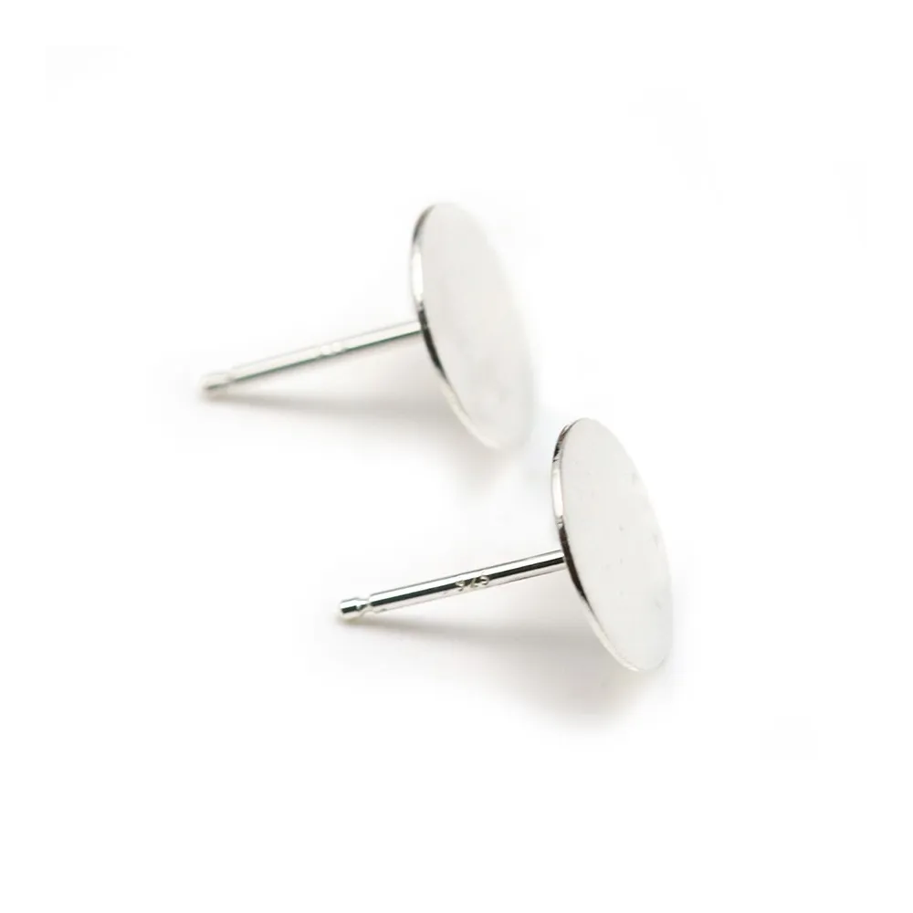 925 silver earring studs, for round cabochon measuring 10mm x 2pcs
