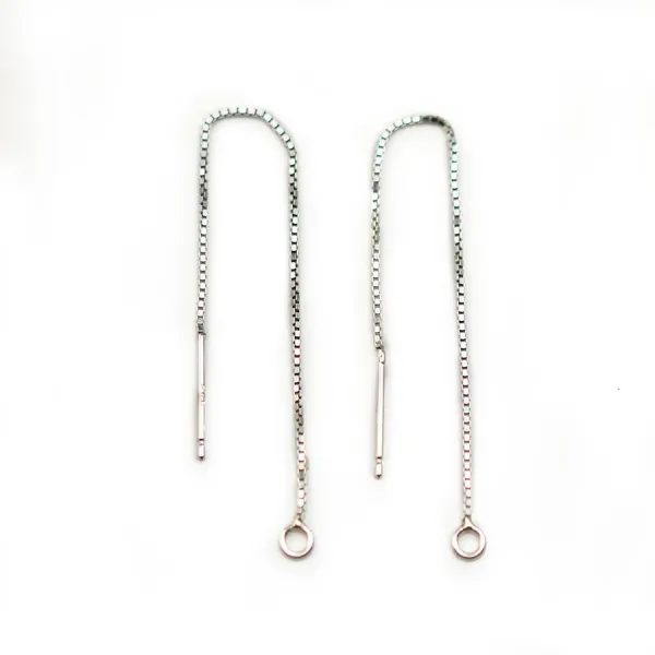 Chainettes d'oreilles anneaux carré 0.65x75mm argent 925 x 2pcs 
