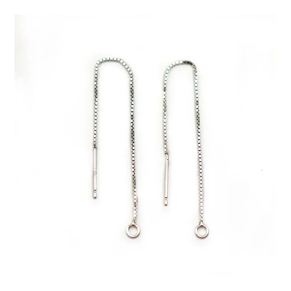 Chainettes d'oreilles anneaux carré 0.65x75mm argent 925 x 2pcs 