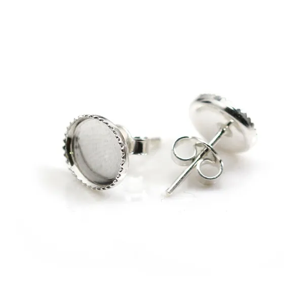 Clous d'oreilles plateau rond pour cabochon 8x10mm en argent 925  x 2pcs