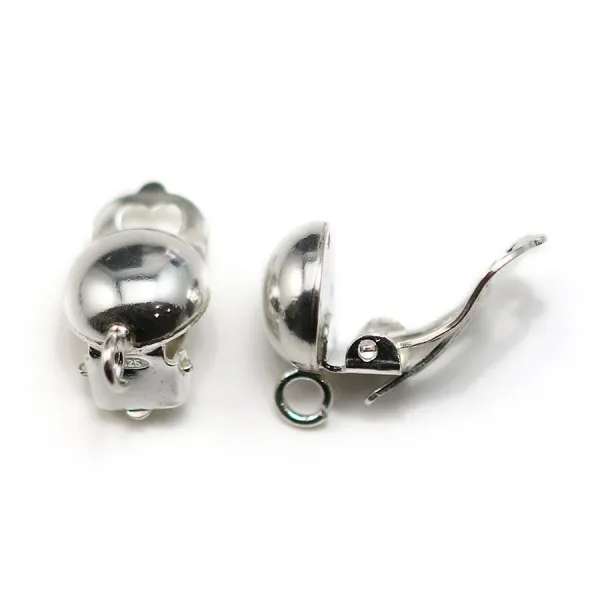 Half ball clip with rings 4mm, Silver 925, 16.5x10mm x 2pcs