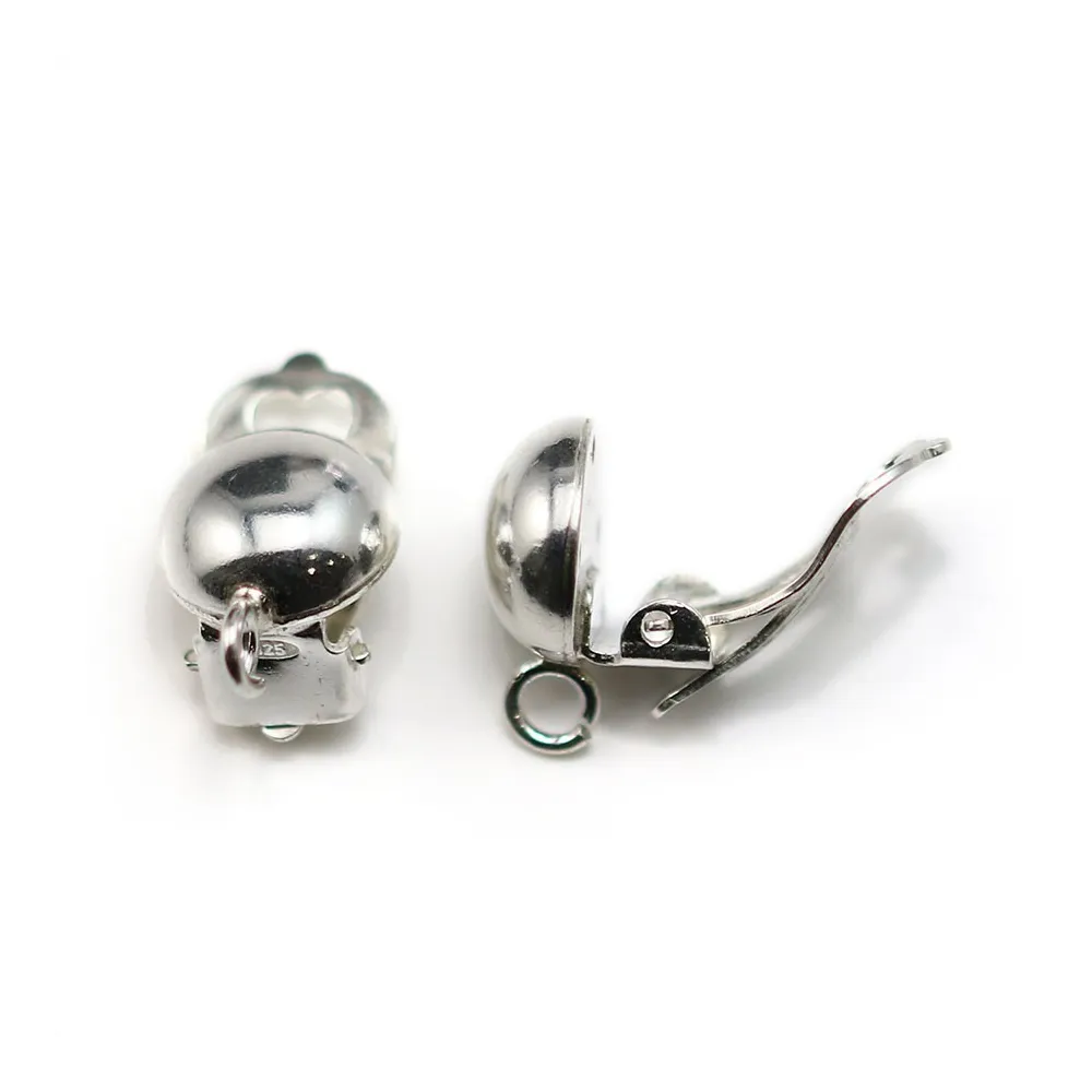 Clipe Meia bola com argolas 4mm, Prata 925, 16.5x10mm x 2pcs