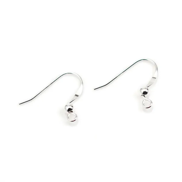 Argent 925 Crochet boucle D'oreille avec une boule x 2pcs