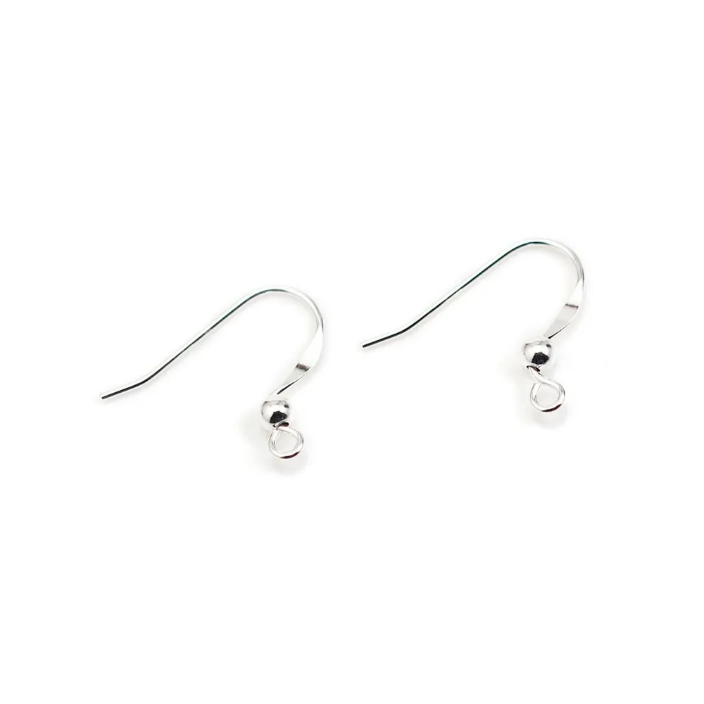 Argent 925 Crochet boucle D'oreille avec une boule x 2pcs
