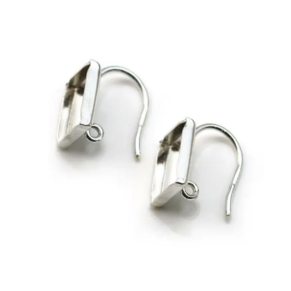 Crochet d'oreille, en argent 925, porte cabochon carré de 11mm x 2pcs