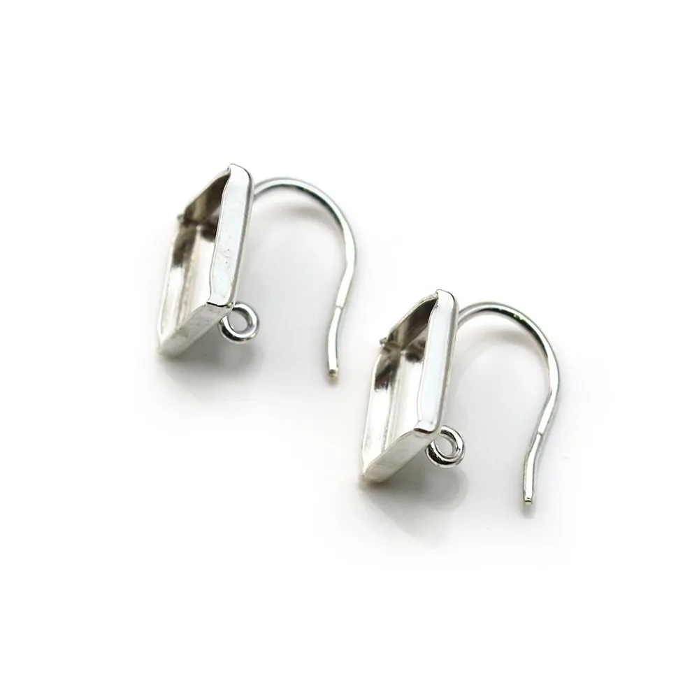 Crochet d'oreille, en argent 925, porte cabochon carré de 11mm x 2pcs
