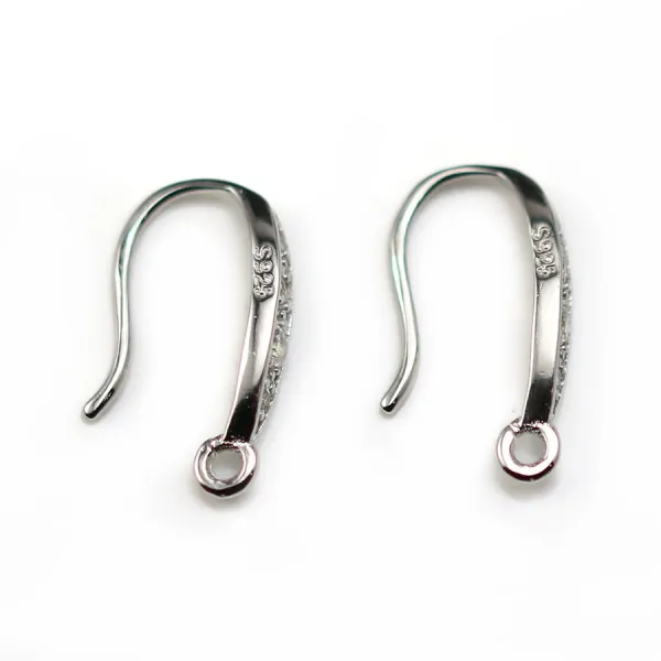 Crochets D'oreilles dos épais+ Oxyde de Zirconium Argent  925 Rhodié  x 2pcs