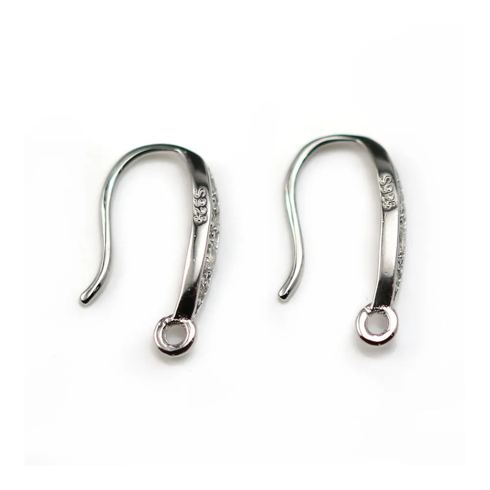 Crochets D'oreilles dos épais+ Oxyde de Zirconium Argent  925 Rhodié  x 2pcs