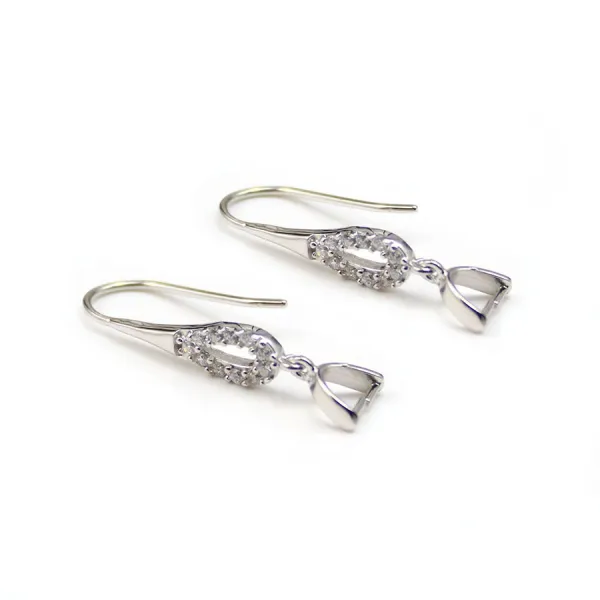 Argent  925 Rhodié Crochet boucle  D'oreille & Zirconium 32x9mm x 2pcs
