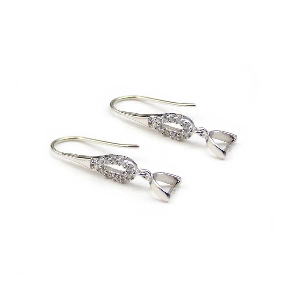 Argent  925 Rhodié Crochet boucle  D'oreille & Zirconium 32x9mm x 2pcs