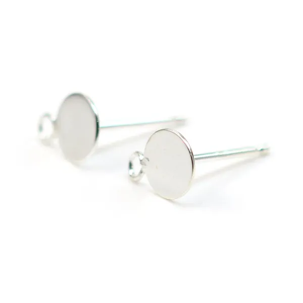 Clous d'oreilles à coller plat avec anneau argent  925 6mm x 2pcs