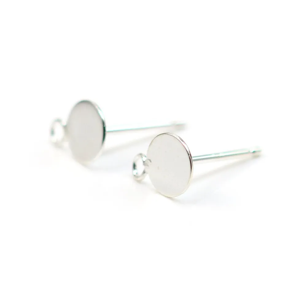 Clous d'oreilles à coller plat avec anneau argent  925 6mm x 2pcs