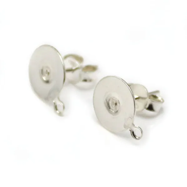 Clous d'oreilles plat avec anneau argent  925 10mm x 2pcs