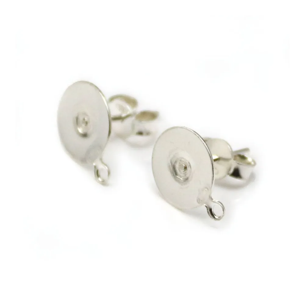 Clous d'oreilles plat avec anneau argent  925 10mm x 2pcs