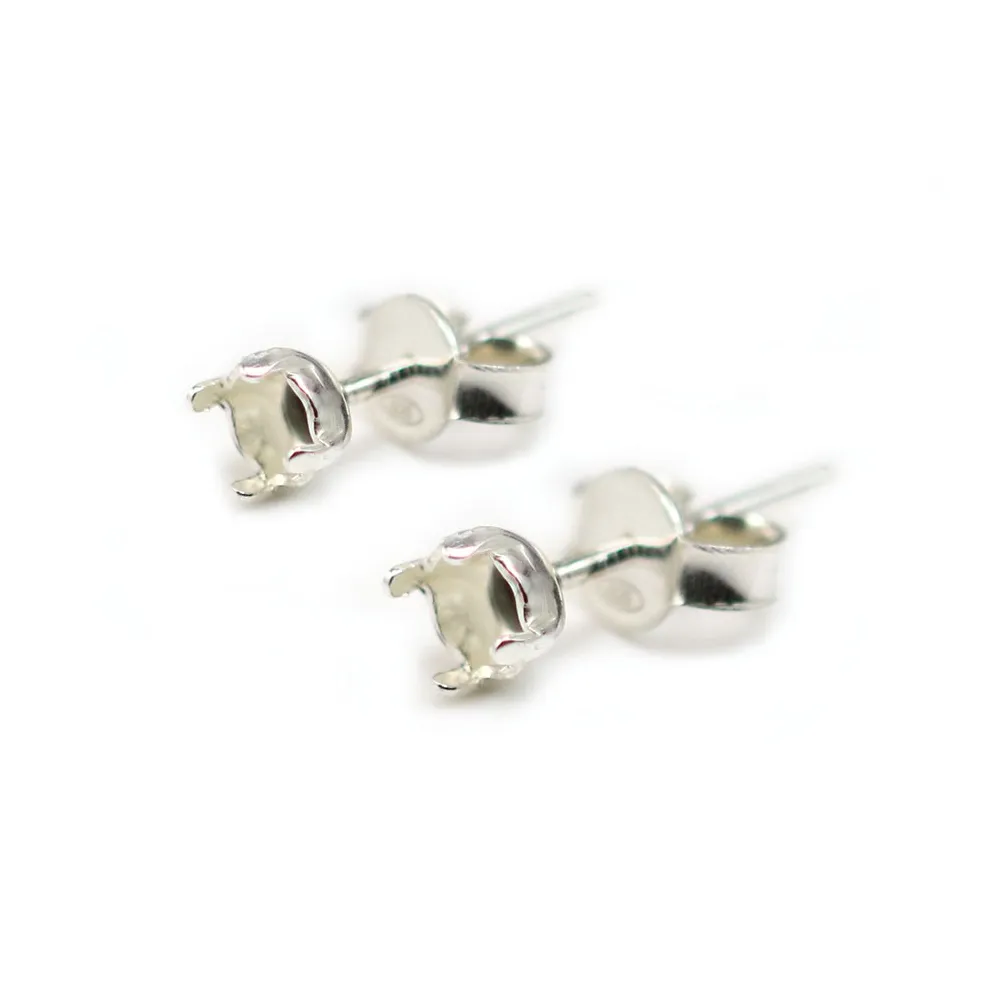 Clous d'oreilles porte cabochon argent 925  4.5mm x 2 st