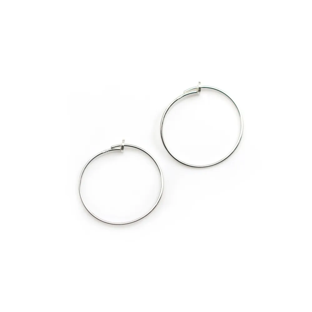 Boucle D'oreille Créole Ronde 17mm En Argent 925 - Grise, Dormeuse, Occasion Bon état