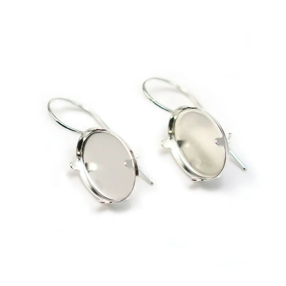Dormeuse avec le cabochon serti , Argent 925 ,13x18mm x  2pcs 