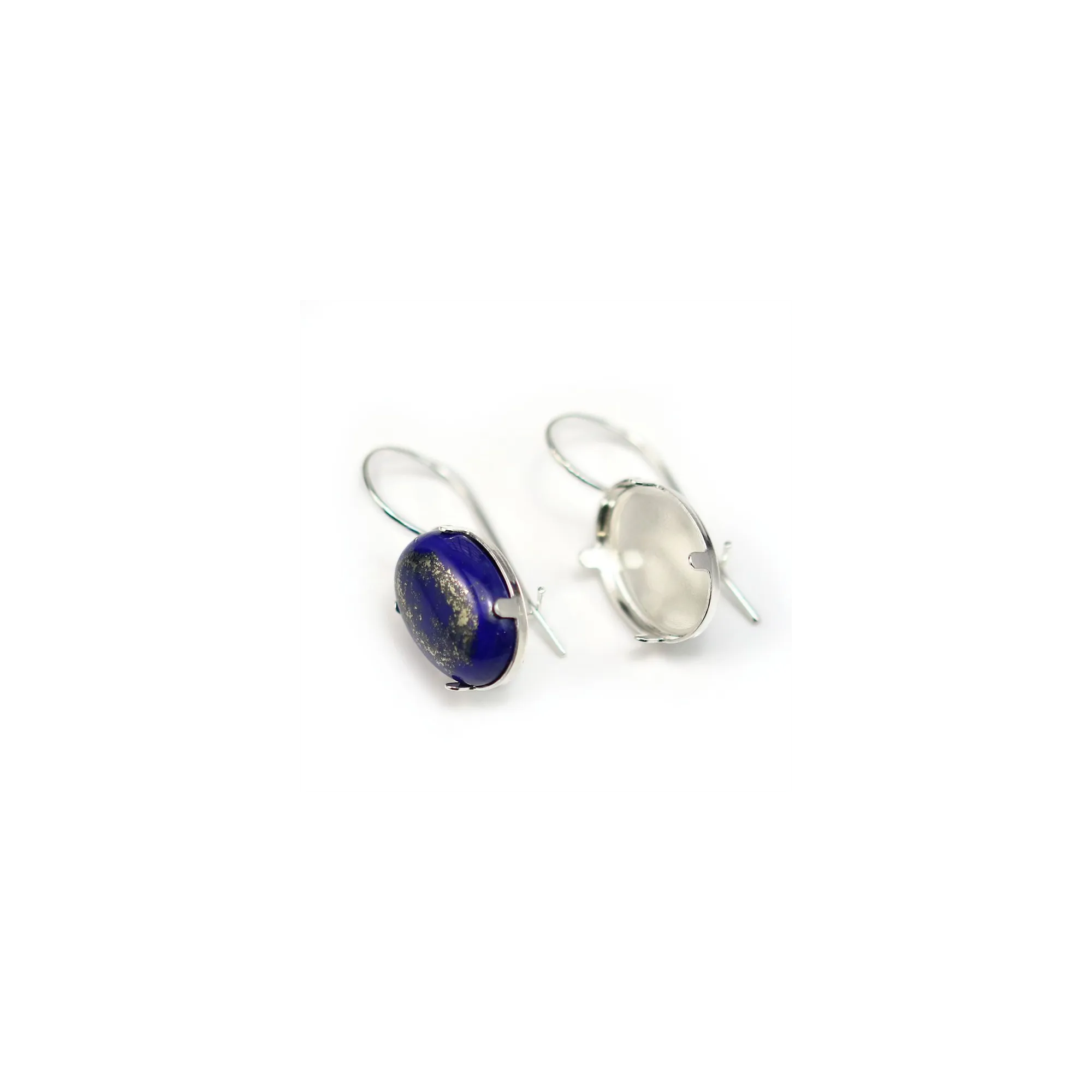 Boucles D'oreilles Dormeuses Bleu Pailleté - Base Argentée - Marque Shamaya Krea - Neuf