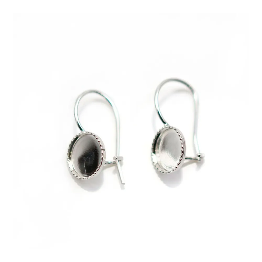 Crochet d'oreille en argent 925, porte cabochon 8mm x 2pcs