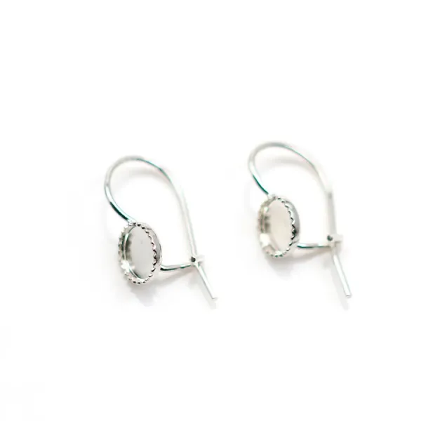 Crochet d'oreille en argent 925, porte cabochon 6mm x 2pcs