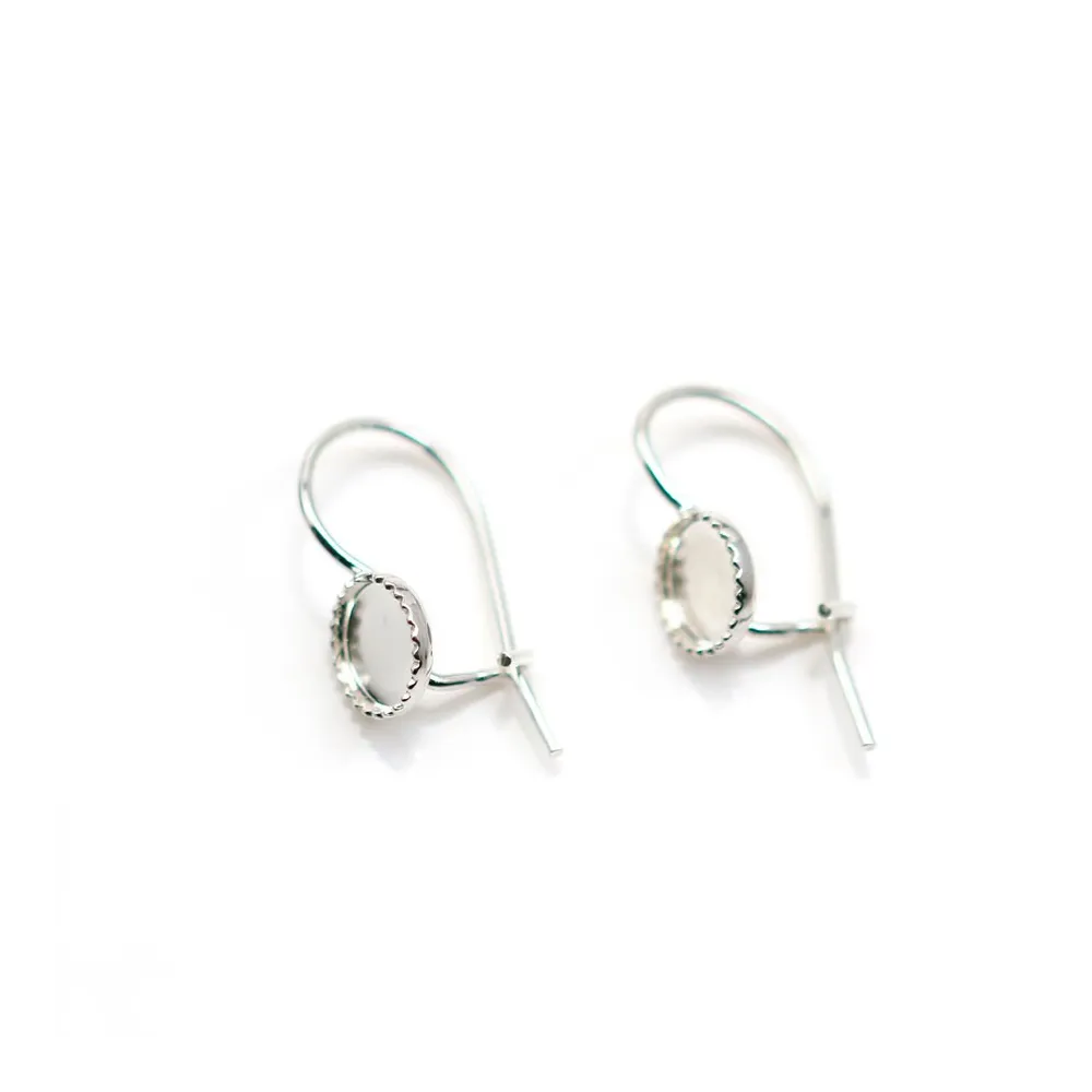 Crochet d'oreille en argent 925, porte cabochon 6mm x 2pcs