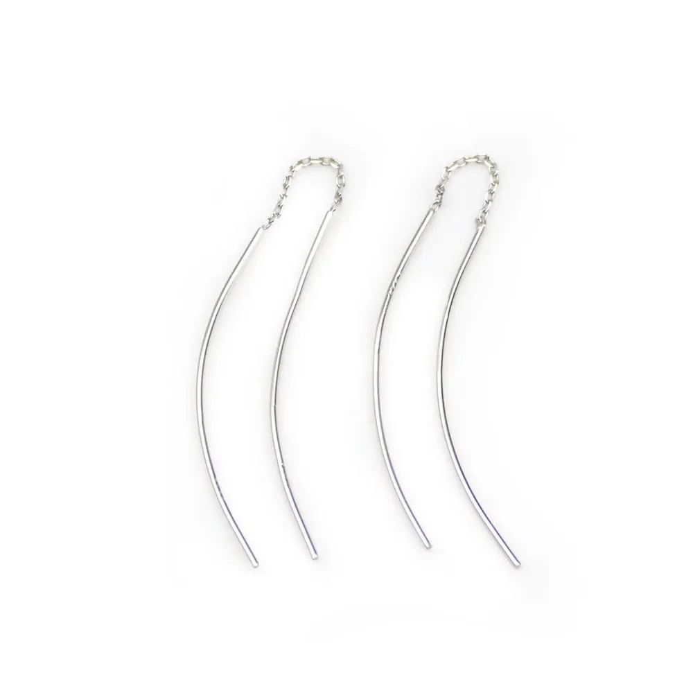 Clou d'oreille pendant avec chaîne, en argent 925 rhodié, 40mm x 2pcs