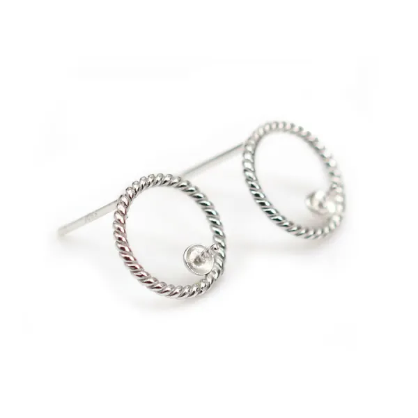 Clou d'oreille avec anneau, en argent 925 rhodié, 12mm x 2pcs