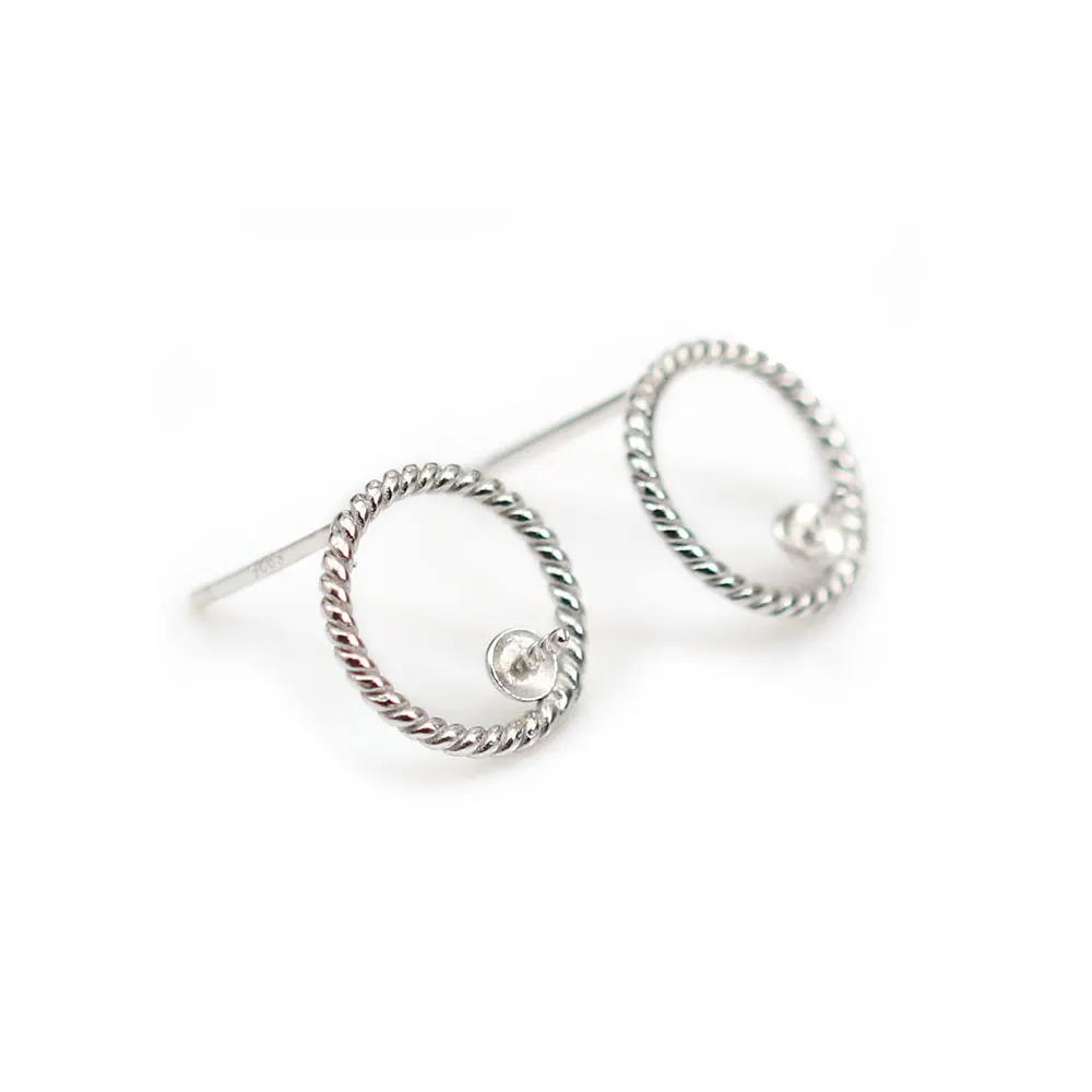 Clou d'oreille avec anneau, en argent 925 rhodié, 12mm x 2pcs