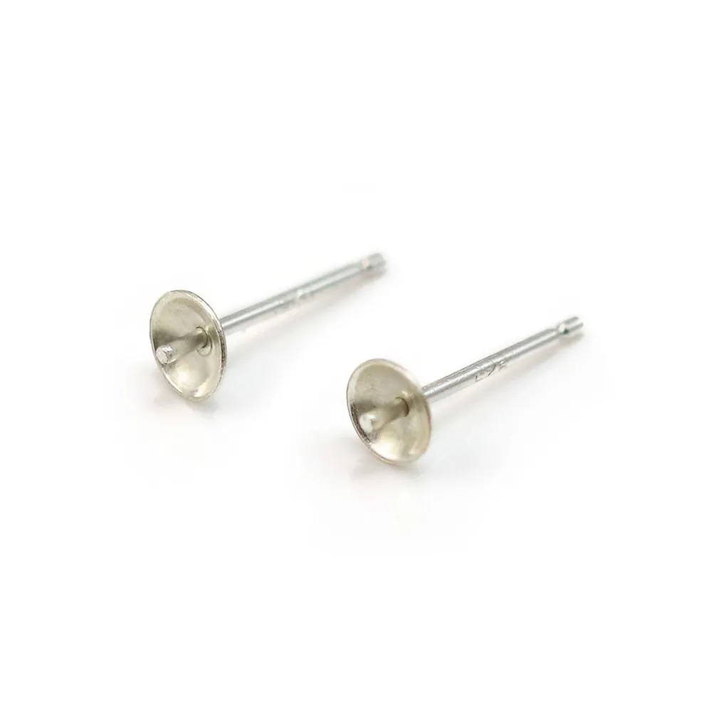 Earstuds for  Sterling half-drilled pearls, 925 Silver  3mm  x 4 pcs