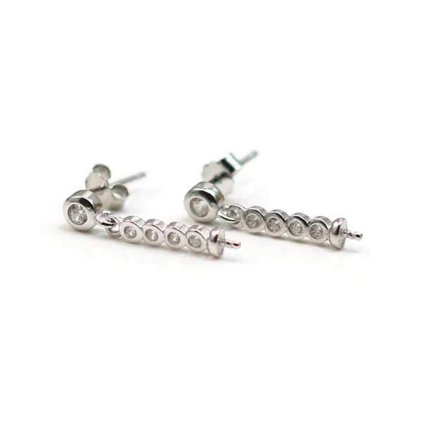Clou d'oreilles argent 925 rhodié zirconium, 4x17mm, coupelle 2.5x3mm x 2pcs