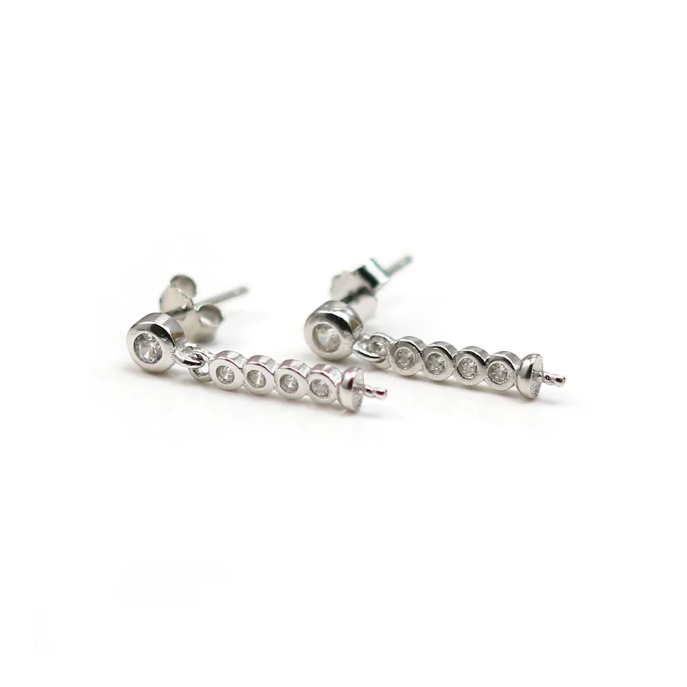 Clou d'oreille argent 925 rhodié zirconium, 4x17mm, coupelle 2.5x3mm x 2pcs