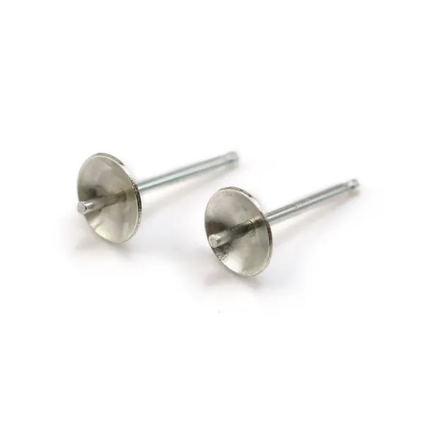 Clous D'oreilles pour perles semi-percées, Argent 925 6mm  X4 st 