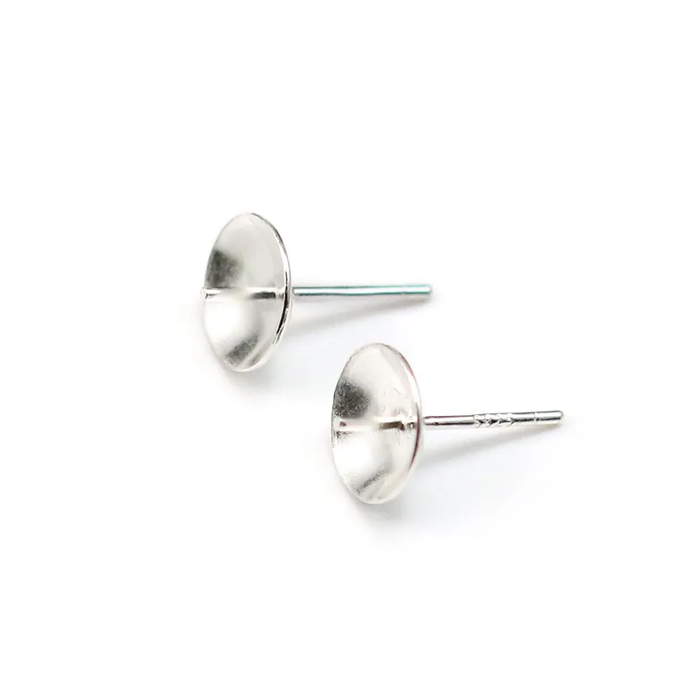 Clous D'oreilles pour perles semi-percées, Argent 925 8mm  x 4pcs 
