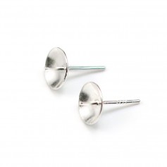 Earwires for half-drilled pearls, 925 Sterling Silver 8mm x 4 pcs