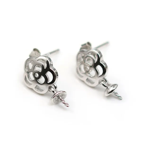 Clou d'oreille fleur, 9x12mm, coupelle 4mm x 2pcs