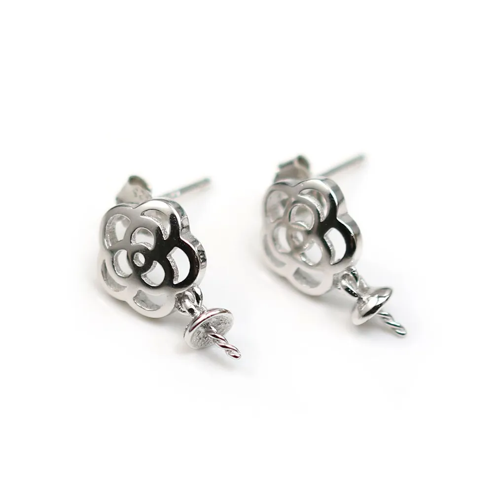 Clou d'oreille fleur, 9x12mm, coupelle 4mm x 2pcs