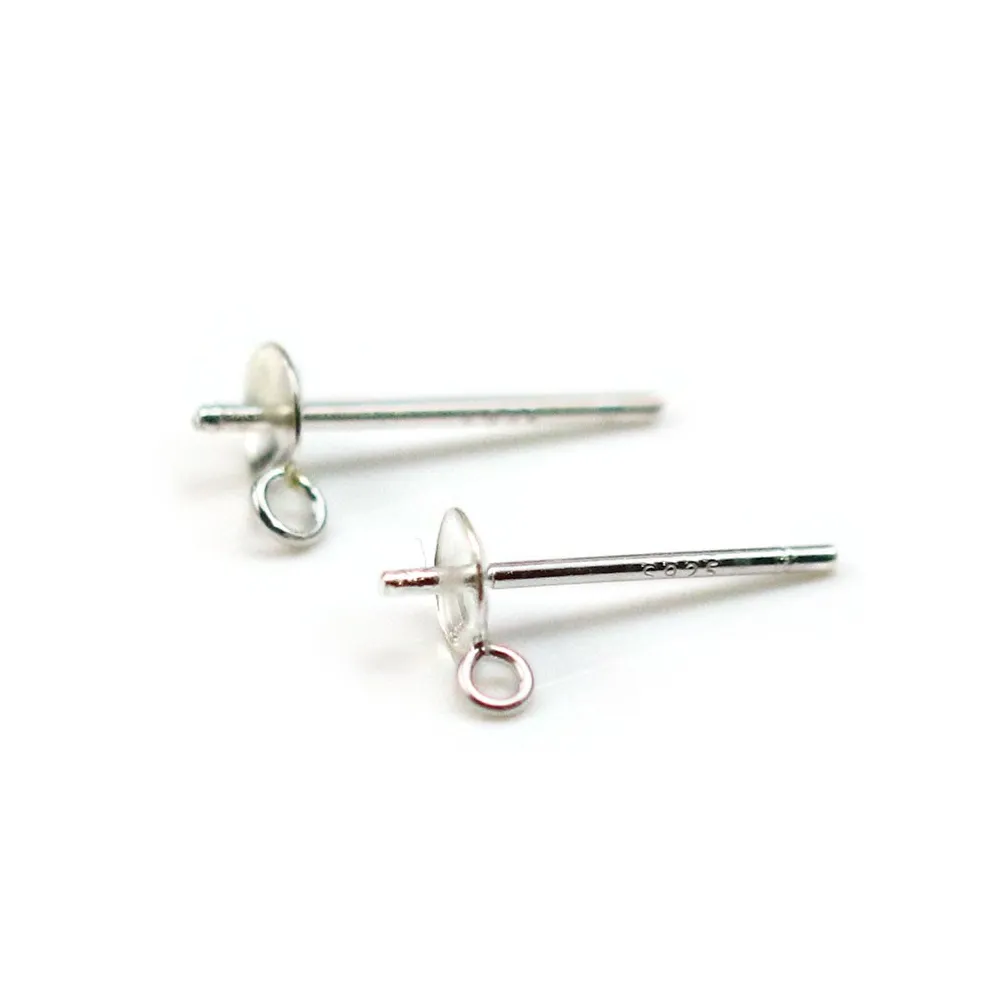 Clous D'oreilles pour perles semi-percées avec anneaux , Argent 925 4mmX  2pcs 