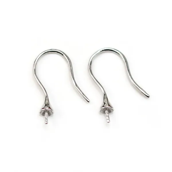 Earwires for half-drilled pearls, 925 Sterling Silver  22mm x 2pcs