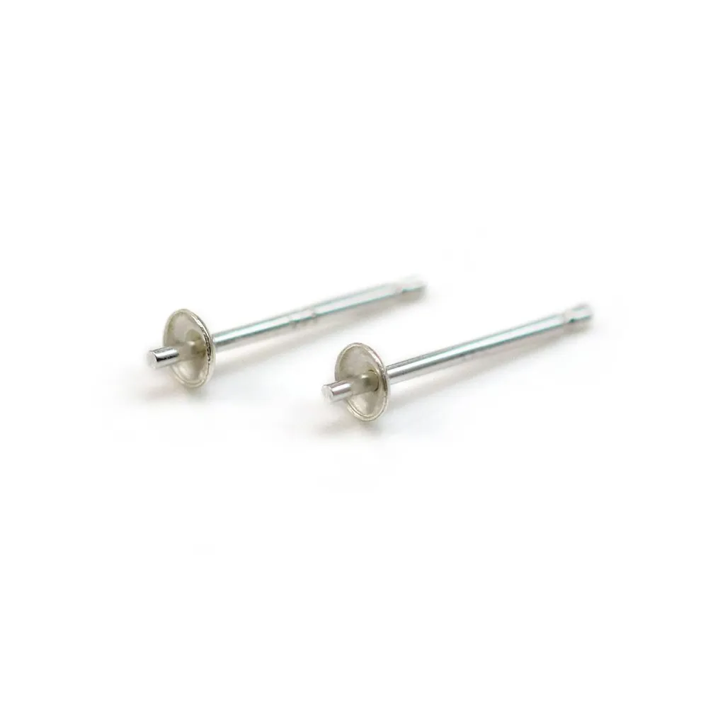 Clous D'oreilles pour perles semi-percées, Argent 925 3mmX  4 pcs 