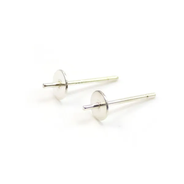 Silver 925 ear studs with flat round base 4mm x 4pcs