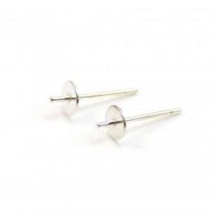 Silver 925 ear studs with flat round base 4mm x 4pcs