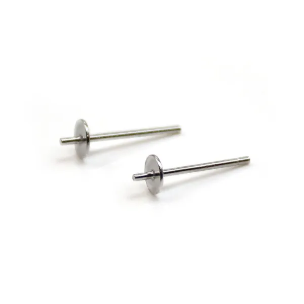 Rhodium 925 silver ear studs with flat round base 4mm x 4pcs