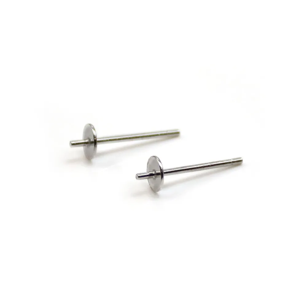 Clous d'oreilles rond plat en argent 925 rhodié 4mm x 4pcs