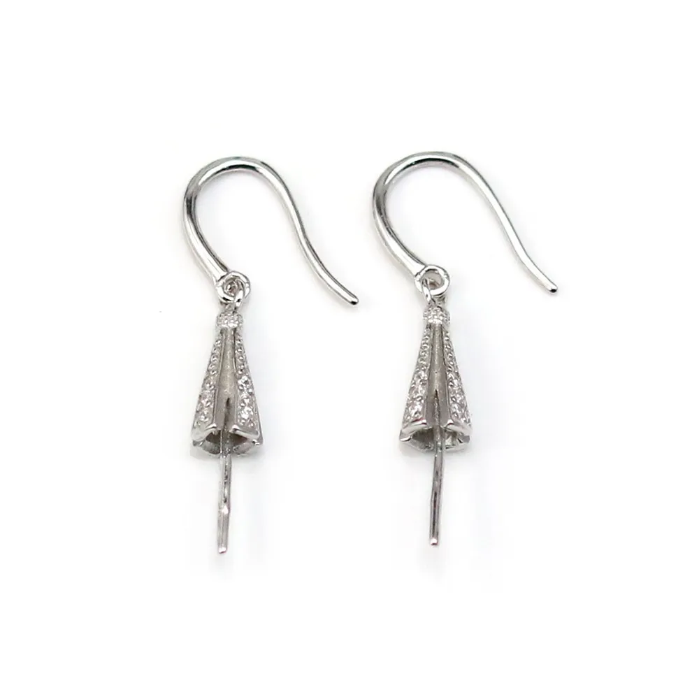Crochet d'oreilles & attache pendentif pour perles semi-percées ,argent 925 rhodié x 2pcs