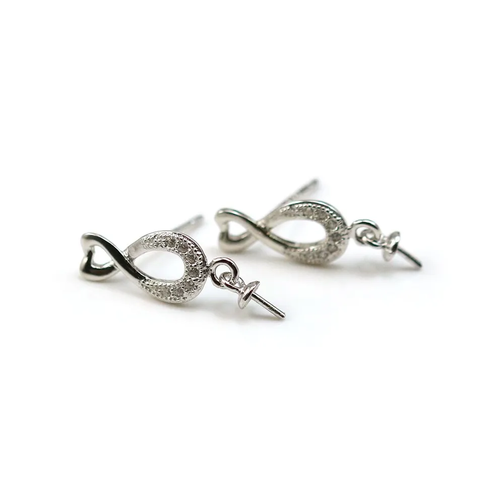 Clous d'oreilles l'infini avec oxyde de zirconium argent 925  rhodié 6.5x15mm x 2pcs