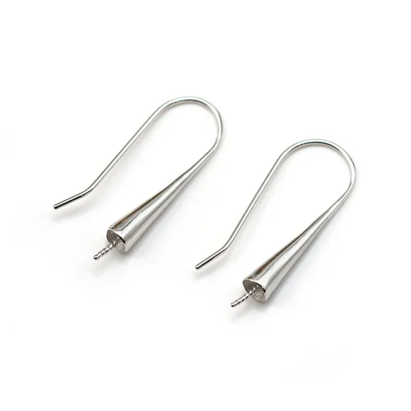 Crochet d'oreilles en argent 925 rhodié, pour perle semi-percée, 10x27mm x 2pcs