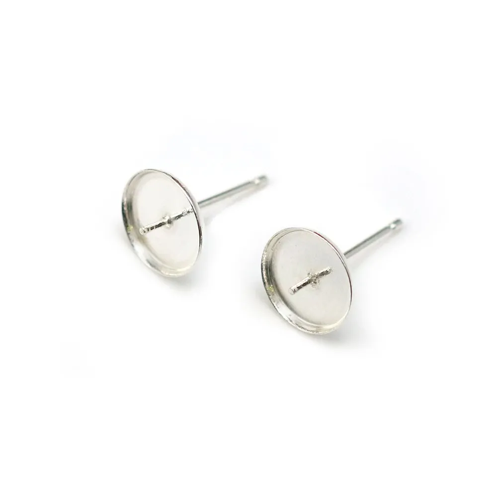 Clous d'oreilles+ support pour coller des Perles Argent  925  9mm x 2pcs