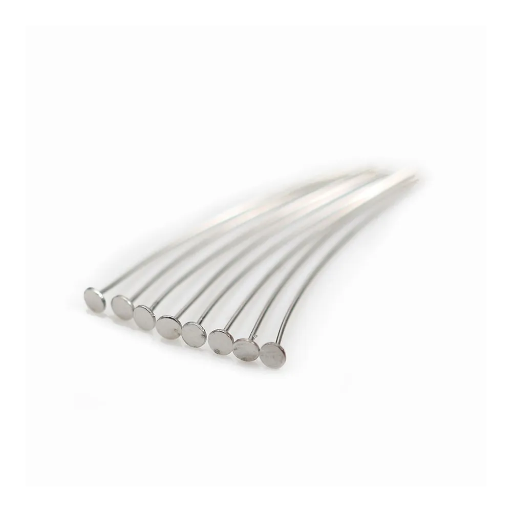 Clou tête plate  2X0.38X 25mm  Argent 925 Rhodié  x20pcs